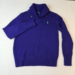 Rare Vintage Ralph Lauren Jumper Sweater‎ Womens L Purple Chunky Collared Cotton